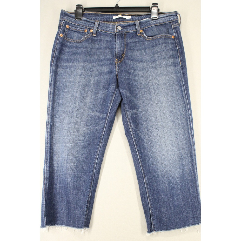 Levi's Jeans Boyfriend Womens 33x19 Blue Denim Raw Hem Cropped Casual Streetwear